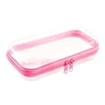 thumbnail image 1 of 1 Pack Hard Clear Zipper Case Makeup Bags, Plastic Zipper Pouch, Transparent Storage Box, Containers for Cosmetics, Snacks, Building Blocks, Puzzles, Stationery, 9.8×7.9×2 Inch,Pink, 1 of 9
