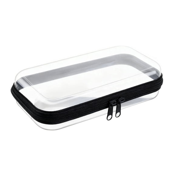 1 Pack Hard Clear Zipper Case Makeup Bags, Plastic Zipper Pouch, Transparent Storage Box, Containers for Cosmetics, Snacks, Building Blocks, Puzzles, Stationery, 9.8×7.9×2 Inch,Black