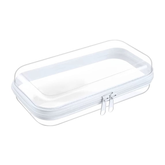 1 Pack Hard Clear Zipper Case Makeup Bags, Plastic Zipper Pouch, Transparent Storage Box, Containers for Cosmetics, Snacks, Building Blocks, Puzzles, Stationery, 9.8×7.9×2 Inch,White