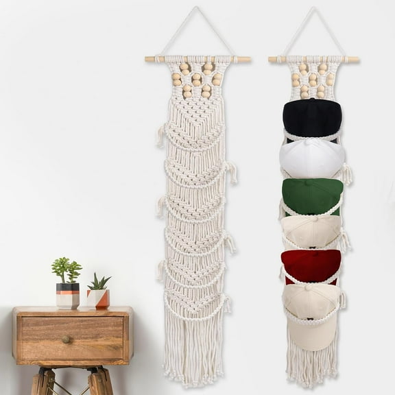 1 Pack Hat Organizer for Baseball Caps, Macrame Hat Holder For Wall, Hat Racks for Wall Door, Boho Hat Hanger Decorative Hat Storage for Baseball Caps [ Up to 12 Caps ]