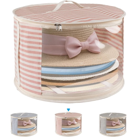 1 Pack Hat Storage Box with Clear Window, Holds up to 7 Caps Cowboy Hat Organizer Bag for Closet for Wide Brim Hats with Carrying Handles, Pink