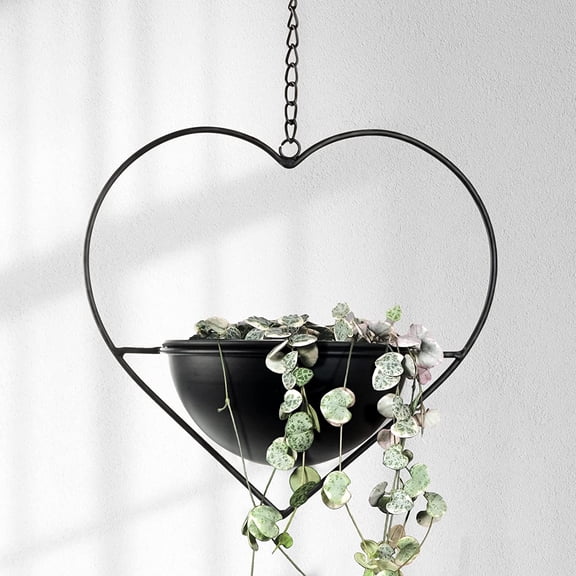 1 Pack Heart Shaped Hanging Plant Holder with 6inch Detachable Pot, Black Metal Wall Ceiling Plant Hanger for Indoor Outdoor, Minimalist Small Hanging Planter for Home Wedding Decor
