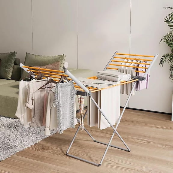 (1 Pack) Heated Clothes Drying Rack, Folding Electric Clothes Rack, Collapsible Laundry Drying Rack, Free Standing Heating Garment Dryer Towel Rail Space Saving for Indoor Outdoor