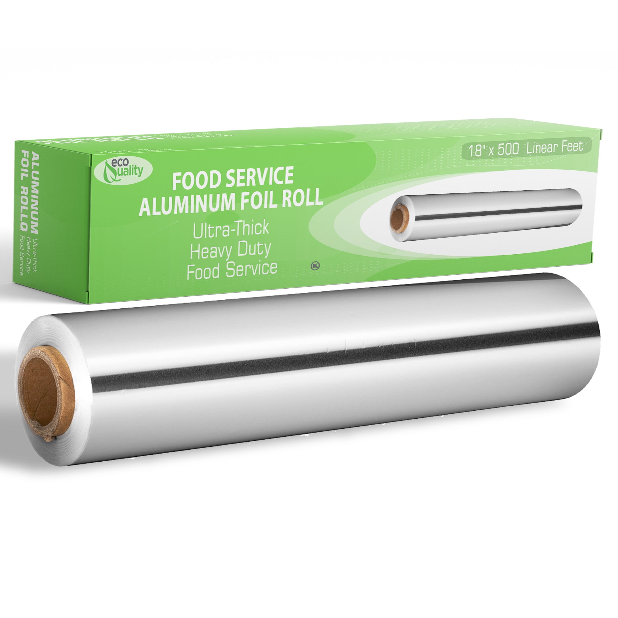 [1 Pack] Heavy Duty Food Service Aluminum Foil Roll (18 inch x 500 FT) with Sturdy Corrugated Cutter Box - Great for Grill Use, Kitchen Wrap, Foil Wrap, Cooking, Cleaning by EcoQuality