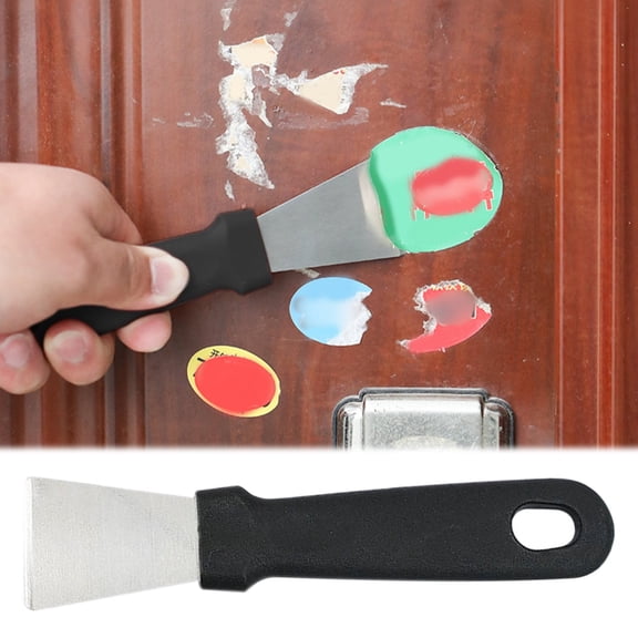 1 Pack Heavy-Duty Kitchen Cleaning Scraper, Stainless Steel Spatula with Ergonomic Handle, Multi-Purpose Tool for Grills, Pans, and Removing Grime, Small (Black)