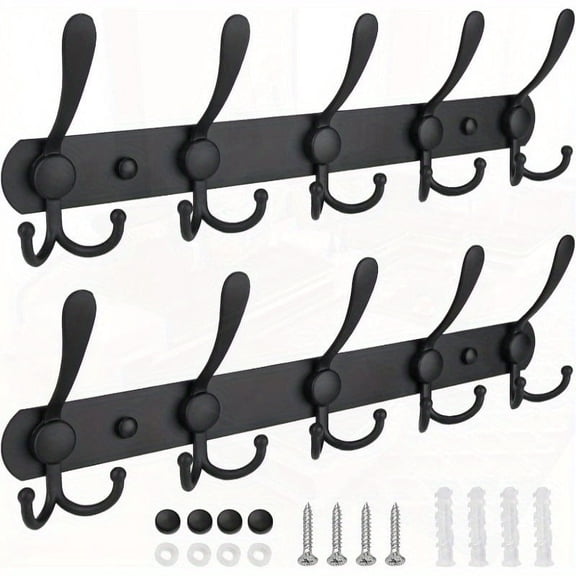 1 Pack Heavy Duty Wall-Mounted Coat Rack with 5 Tri-Hooks - All Metal Construction, 11lb Capacity, Matte Finish for Entryway, Mudroom, Closet - Mudroom Storage | Sleek Trihooks | Secure Mounting