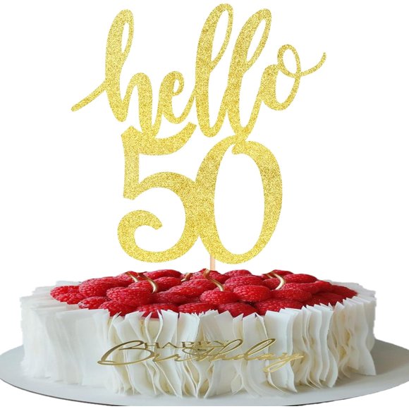 1 Pack Hello 50 Cake Topper Gold Glitter Fifty Years Old Cheers to 50 Cake Pick for 50th Birthday Wedding Anniversary Party Cake Decorations Supplies