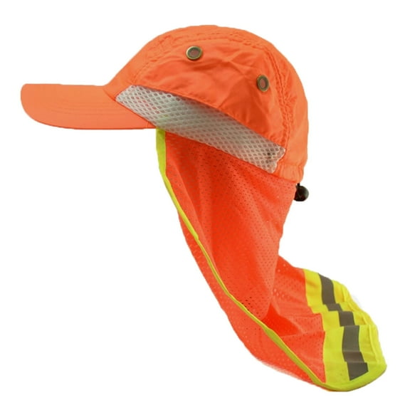 1-Pack Hi-Vis Reflective Work Safety Baseball Cap High Visibility Hat With Mesh Neck Flap Orange