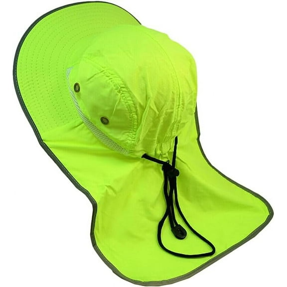 1 Pack Hi-Vis Reflective Work Safety Boonie Snap Hat High Visibility Cap Green Neck Flap