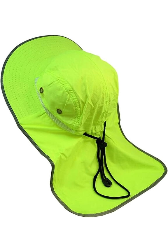 1 Pack Hi-Vis Reflective Work Safety Boonie Snap Hat High Visibility Cap Green Neck Flap
