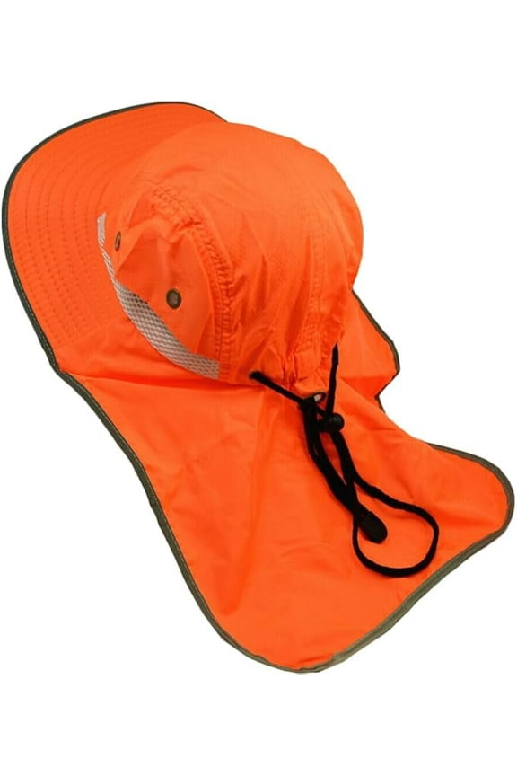1 Pack Hi-Vis Reflective Work Safety Boonie Snap Hat High Visibility Cap Orange Neck Flap
