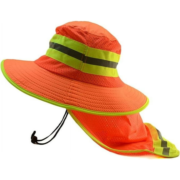 1-Pack Hi-Vis Reflective Work Safety Boonie Wide Brim Hat High Visibility Orange Cap Neck Flap