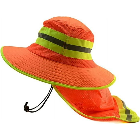 1-Pack Hi-Vis Reflective Work Safety Boonie Wide Brim Hat High Visibility Orange Cap Neck Flap