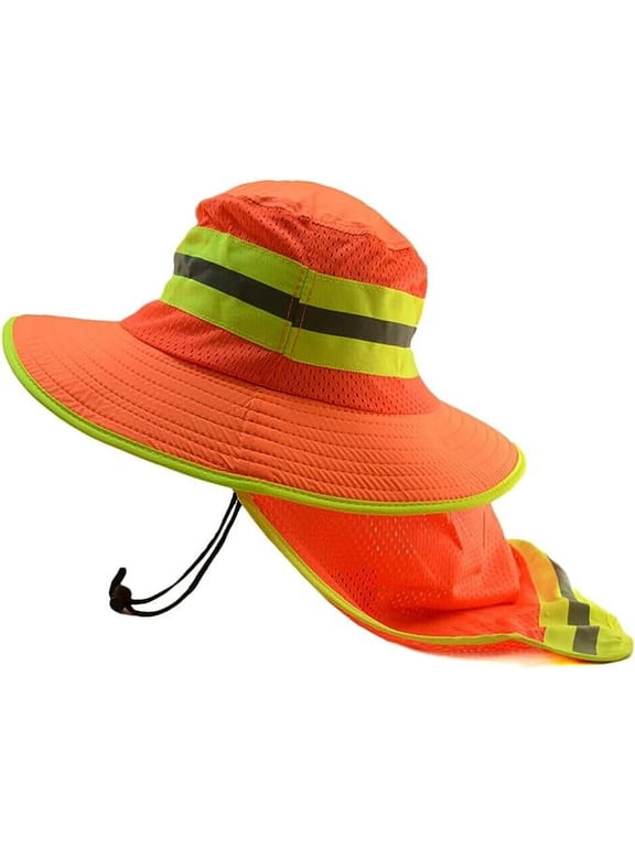 1-Pack Hi-Vis Reflective Work Safety Boonie Wide Brim Hat High Visibility Orange Cap Neck Flap