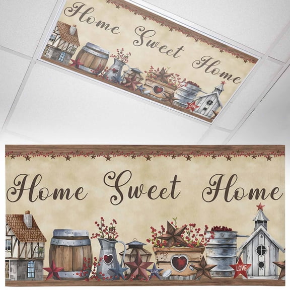 1 Pack Home Sweet Fluorescent Light Covers for Ceiling Lights Home Retro Country Star House Barrel Farm Magnetic Ceiling Light Covers Overhead Light Filters for Office Classroom Home