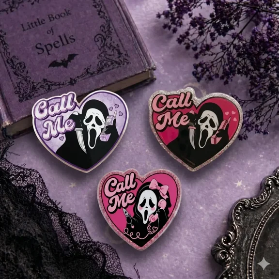1 Pack Horror Mask Phone Grip with Call Me Heart Design, Gothic Pink Butterfly Style Phone Holder for iPhone & Android