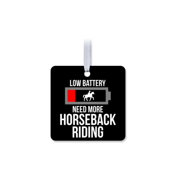 1 Pack - Horseback Riding Low Battery Aluminum Christmas Ornament - 3 Inch Square