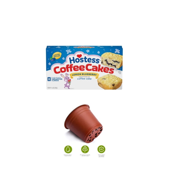 (1 Pack ) Hostess Coffee Cakes, Lemon Blueberry Flavor with Other Natural Flavors, 11.6 oz Box ( With Disposable Planter 1 Pot ) Urban Car Gift Pack