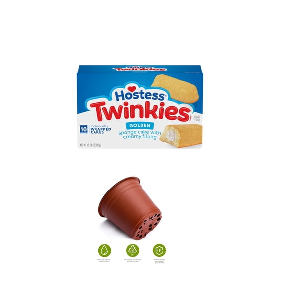 (1 Pack ) Hostess Twinkies Snack Cakes, Golden Sponge Cake with Crme Filling, 13.58 oz ( With Disposable Planter 1 Pot ) Urban Car Gift Pack