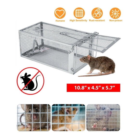 1-Pack Humane Live Catch Mouse Trap Cage, Galvanized Steel Reusable Rodent Trap with Auto Lock Door