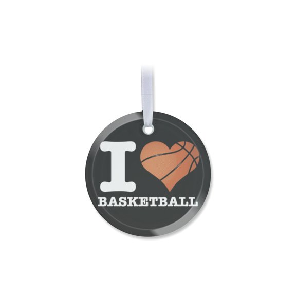 1 Pack - I "Heart" Love Basketball Fanatic's Tempered Glass Christmas Ornament - 3 Inch Round