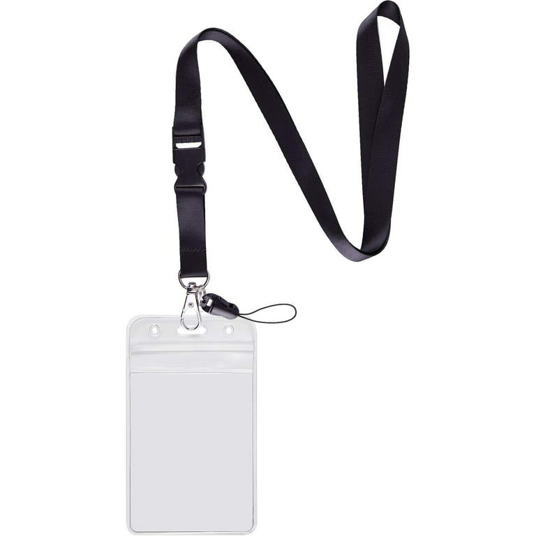 1 Pack ID Badge Holder with Black Lanyards Neck Strap Detachable Buckle Enhanced Breakaway Quick Release Safety Lanyard with Vertical Name Tag Card