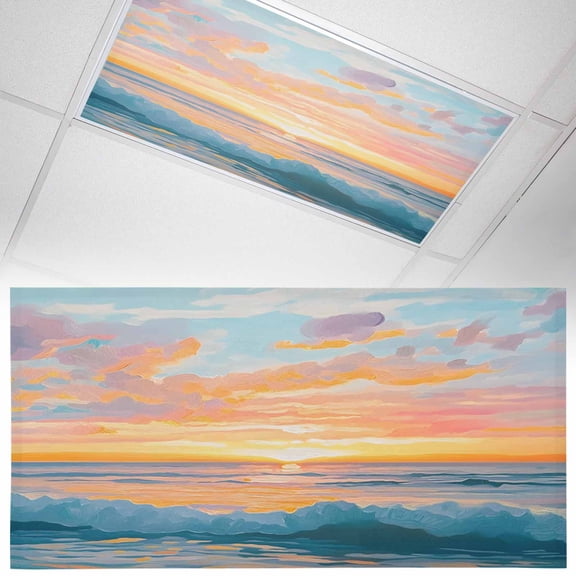 1 Pack Impressionist Fluorescent Light Covers for Ceiling Lights Abstract Marine Beach Sunset Oil Painting Magnetic Ceiling Light Covers Overhead Light Filters for Office Classroom Home