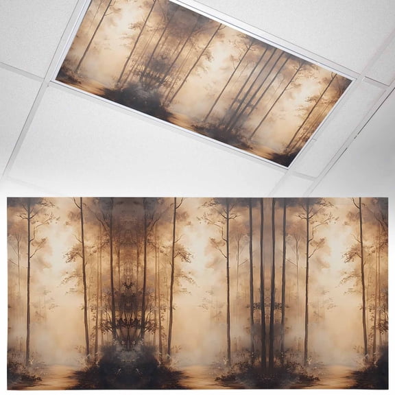 1 Pack Impressionist Style Fluorescent Light Covers for Ceiling Lights Abstract Brown Hazy Forest Tree Magnetic Ceiling Light Covers Overhead Light Filters for Office Classroom Home