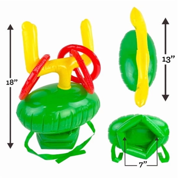 1 Pack Inflatable Football Ring Toss Party Game with Wearable Goalpost Hat and 3 Rings for Tailgates Family Activities, Red