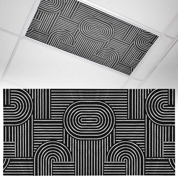 1 Pack Ink Black Arches Fluorescent Light Covers for Ceiling Lights Abstract Modern Minimalist Curves Line Geometric Magnetic Ceiling Light Covers Overhead Light Filters for Office Classroom Home