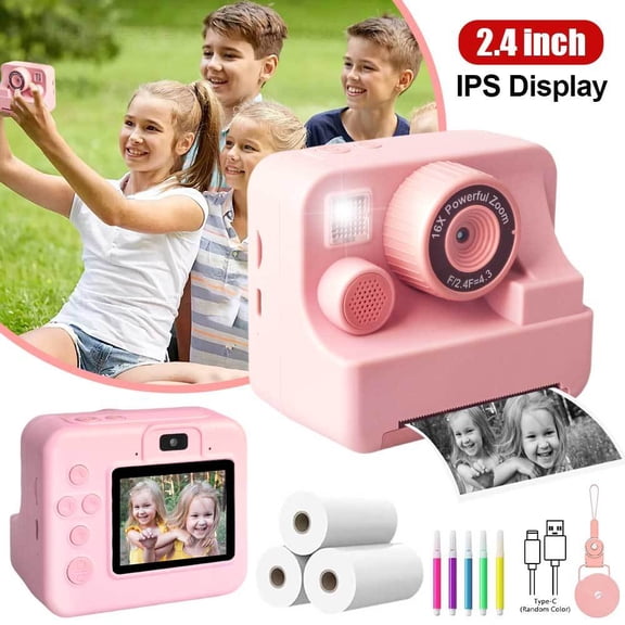 1 Pack Instant Print Camera, Upgrade Selfie Camera, Digital Zero Ink Video Camera With 3 Rolls Print Paper Camera, 800 MAh, Dual Lens, 1080P HD Video Recorder