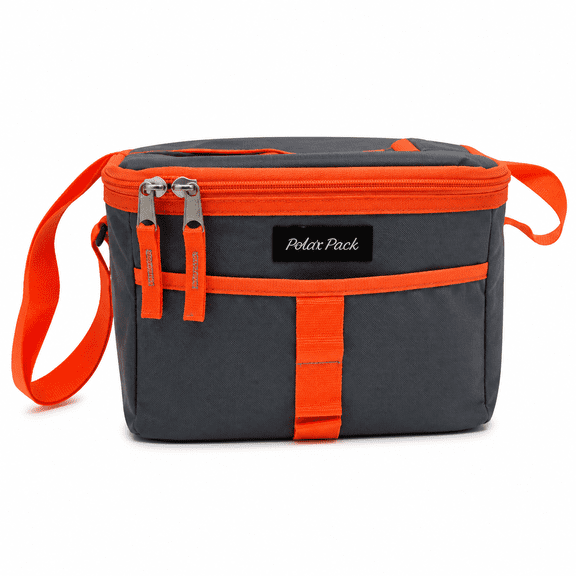 1 Pack Insulated 6 Can Cooler Bag with Adjustable Shoulder Strap Front Mesh Pocket and Secure Zipper Closure for Travel Work Picnics and Outdoor Activities, Gray