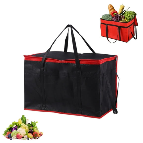 1-Pack Insulated Food Delivery Bag,XXX-Large Commercial Food Warmer for Uber Eats/Doordash,Insulated Reusable Grocery Cooler/Hot Bags,Tote Bag for Shopping/Travel/Red-Black,22.8"x13.8"x15"