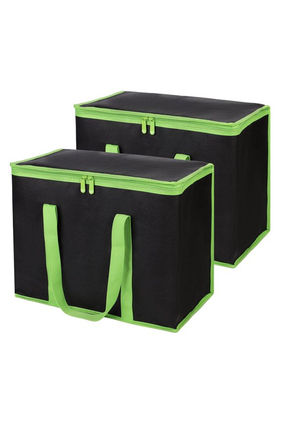 1-Pack Insulated Reusable Grocery Bags, X-Large Insulated Food Delivery Bag for Delivery Drivers, Commercial Food Warmer for Shopping, Tote Cooler Bags, Black with Green Edge