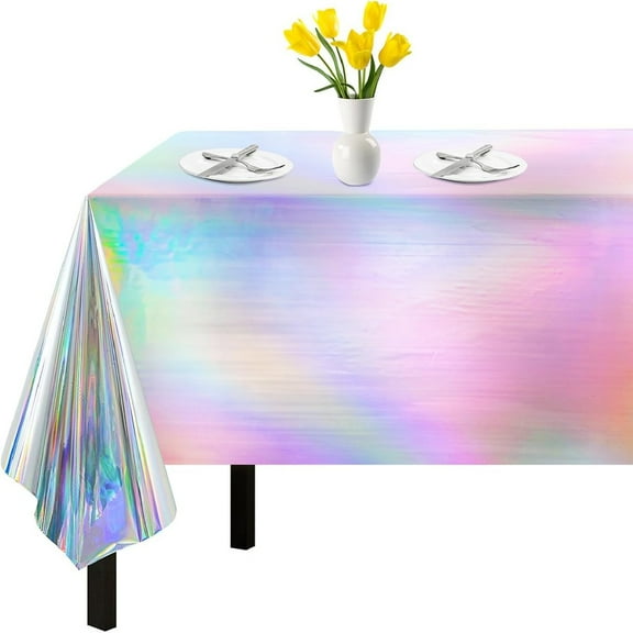1 Pack Iridescent Tablecloth, 54" x 108" Birthday Party Table Cloths Iridescence Plastic Disposable Table Covers Iridescent Party D rations, Birthday D r Tablecloth for Buffet Table