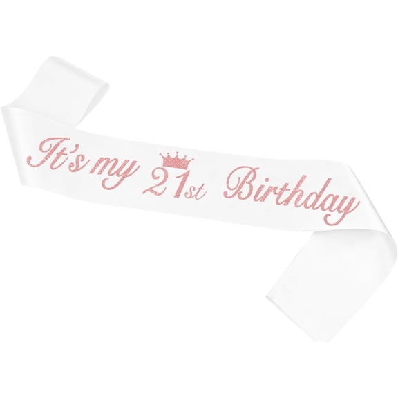 1 Pack It's My 21st Birthday Sash, Red Satin with Silver Glitter Lettering & Crown Icon