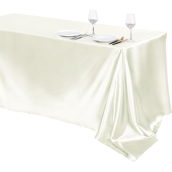 1 Pack Ivory Satin Tablecloth 102 x 58 Inch Overlay Satin Table Cover Rectangle Bright Silk Tablecloth Smooth Fabric Table Decoration for Wedding Banquet Party Events
