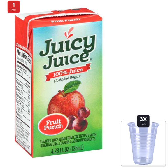1 Pack | Juicy Juice - 100 Percent Fruit Punch, 4.23 Fluid Ounce -- 40 Per Case. & 3x Disposable Cup