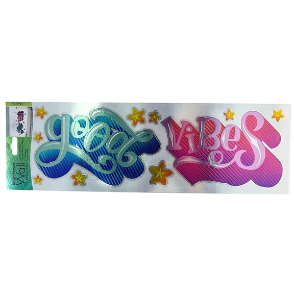 1 Pack Jumbo Peel and Stick Wall Stickers, Good Vibes Graffiti Design Decorative Decals, Multicolor