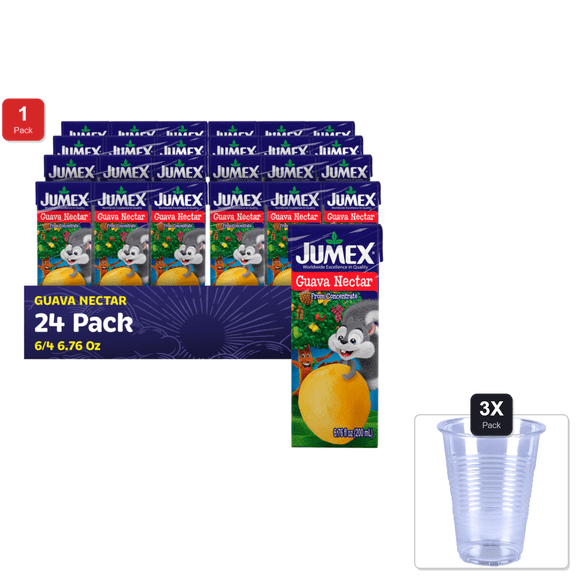 1 Pack | Jumex Guava Nectar Juice Boxes - Guava Juice Box With Straw - Tropical Fruit Mini Drinks - 6.76Oz, 24 Pack & 3x Disposable Cup