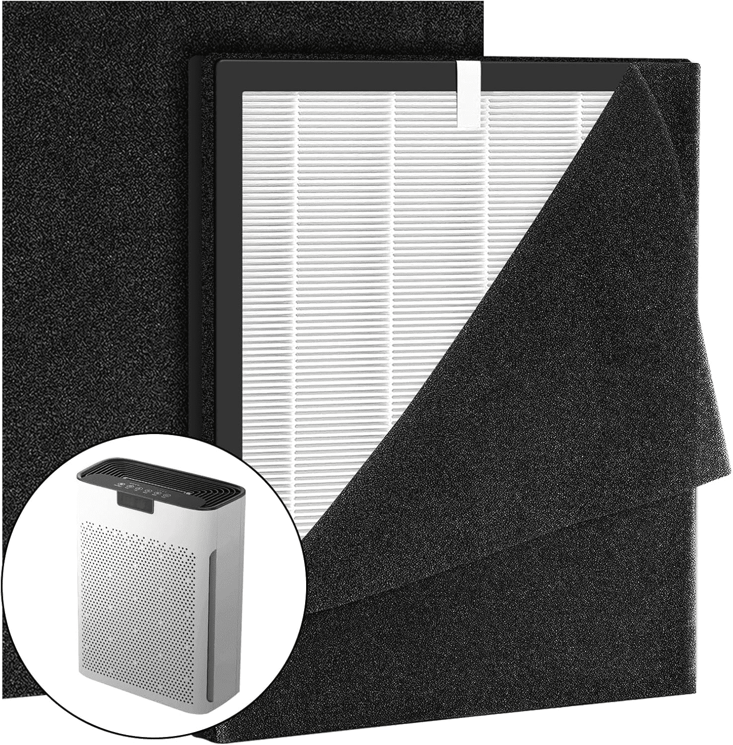 1 Pack KJ190L Replacement Filter,Compatible with MOOKA KJ190L Pet Air Purifier,Suitable for Large Room with 2000 Ft², 1 H13 True HEPA Filters & 1 Washable Pre-Filters for Pet-raising family