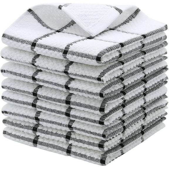 1 Pack Kitchen Dish Rags,100% Cotton Dish Cloths for Washing Dishes,Quick Drying Kitchen Towels,11.8 x11.8 Inches,Black Plaid
