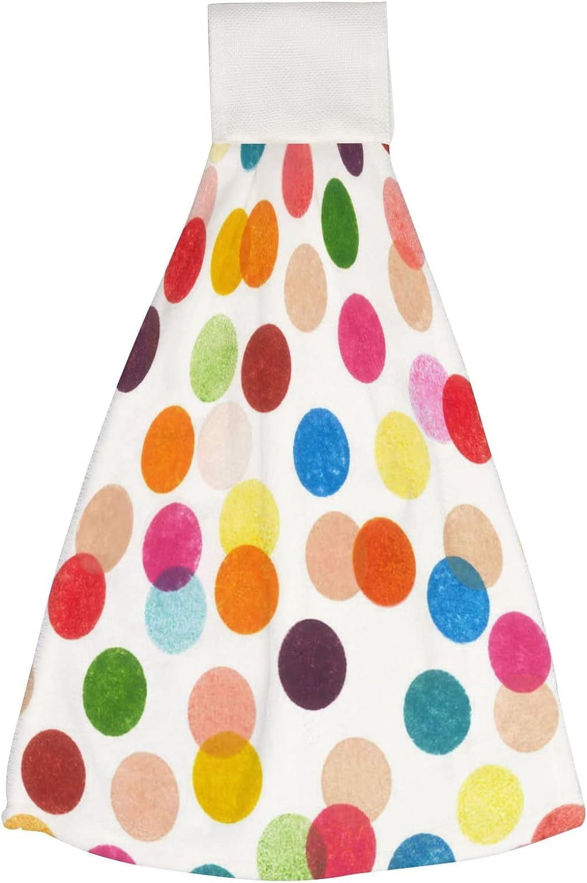1 Pack Kitchen Hanging Towels, Colorful Polka Dot Absorbent Hand Towels with Hanging Loop
