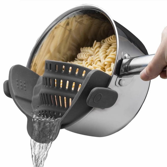 1 Pack Kitchen Snap-On Strainer - Silicone Clip-On Strainer for Pots and Pans - Collapsible Design - Heat Resistant Colander for Vegetables and Noodles - Excluding potgray,23*12.5*6.7cm)