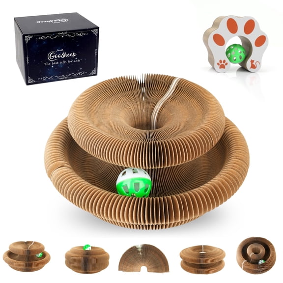 1 Pack Kitty Kurlz Interactive Cat Toys for Indoor Cats, Kitty Curls Magic Organ Cat Scratching Post, Cardboard Cat Scratcher Pad Ball Scratcher Board