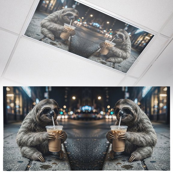 1 Pack Koala Drink Iced Coffee Fluorescent Light Covers for Ceiling Lights Modern City Sidewalk Funny Animal Magnetic Ceiling Light Covers Overhead Light Filters for Office Classroom Home