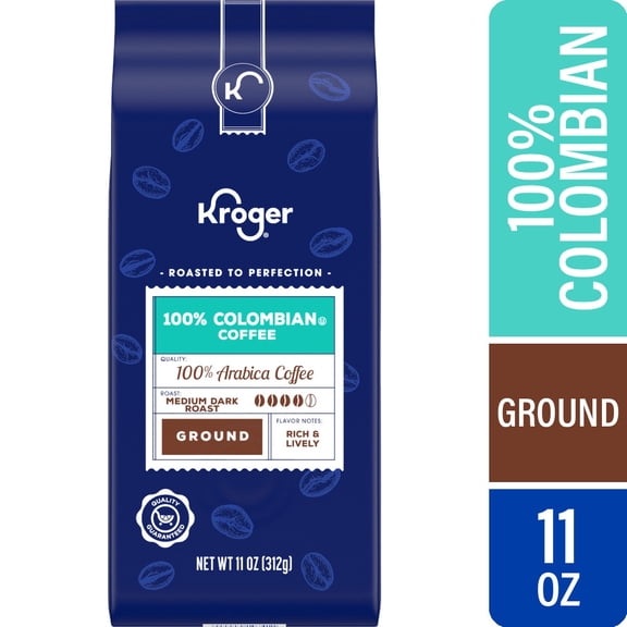 Kroger 100% Colombian Medium Dark Roast Ground Coffee 11 oz - Pack of 1