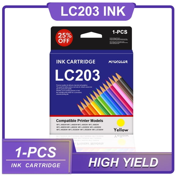 1-Pack LC203 Yellow Ink Cartridge Replacement for Brother MFC-J880DW Printers
