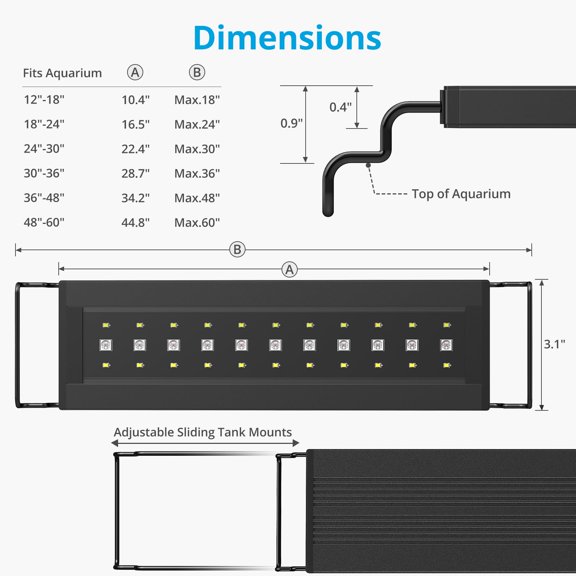 1 Pack LED Aquarium Light for 18-24 in Fish , Full Spectrum Plant Grow Light with White and RGB LEDs, 24/7 Mode, Adjustable Brightness