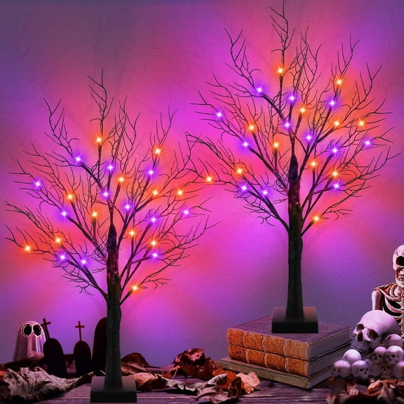 1 x  LED Light Halloween Decorations Tree, 24 Inch Halloween Tree with 24 Orange & Purple Lights, USB & Battery Operated Black Spooky Tree Halloween Table Decorations Indoor Home Party Decor